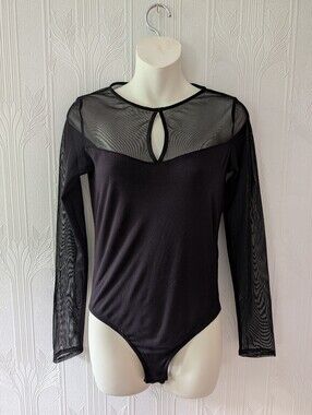 H&M Black Sheer Yoke Long-Sleeve Bodysuit